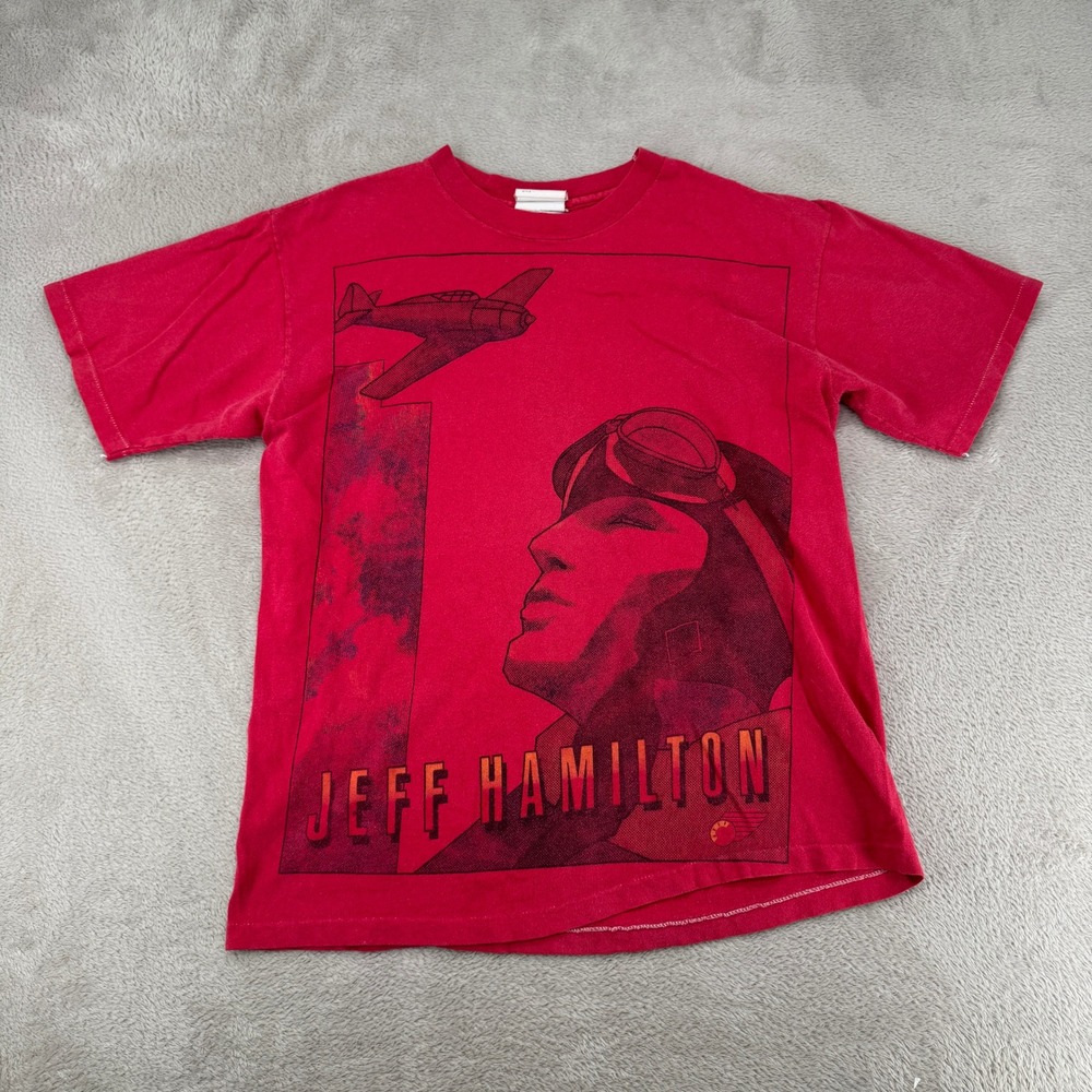 Vintage Jeff Hamilton Aviator Pilot Mens Graphic T-Shirt Large Red Preowned